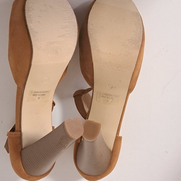 Corrina Tan Suede Platform Wooden Heel Size Misses 9 - Picture 10 of 10